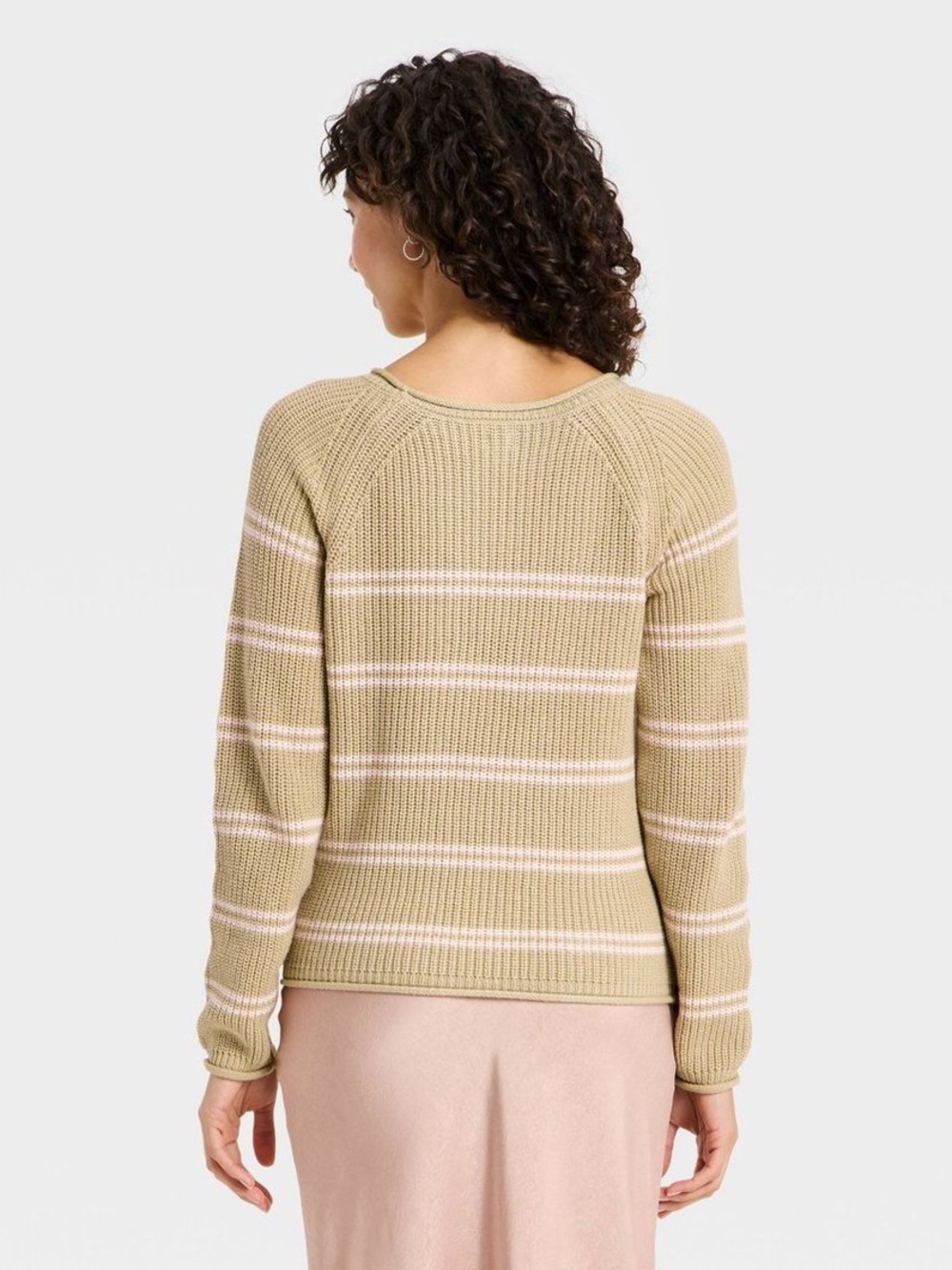 NWT a.new.day Cream Striped Knit Sweater - Women, Size L - Picture 2 of 6